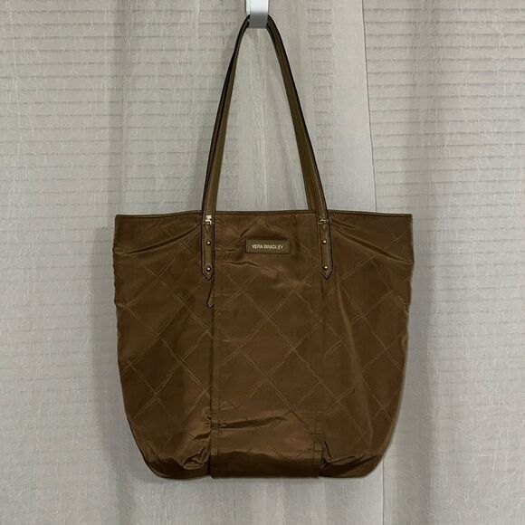 FREE w/bundle Vera Bradley Light Brown Tan Nylon Tote Faux Leather Combo - Picture 1 of 16